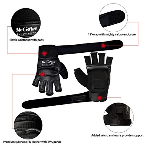 Kickboxing Gloves Punch Bag Muay Thai Boxing Training Fingerless Gloves for Men Women Children (Black, L)