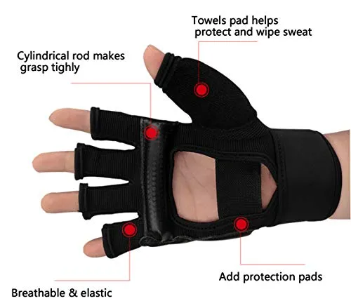 Kickboxing Gloves Punch Bag Muay Thai Boxing Training Fingerless Gloves for Men Women Children (Black, L)