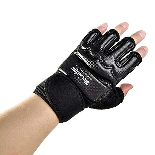 Kickboxing Gloves Punch Bag Muay Thai Boxing Training Fingerless Gloves for Men Women Children (Black, L)