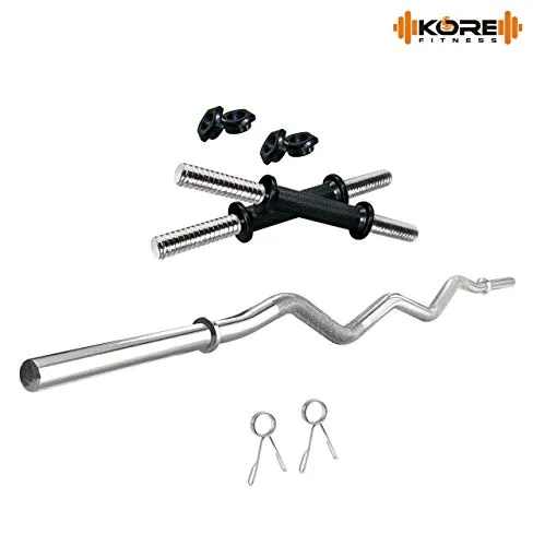Kore PVC 20 Kg Home Gym Set With One 3 Ft Curl Rod And One Pair Dumbbell Rods, Multicolour