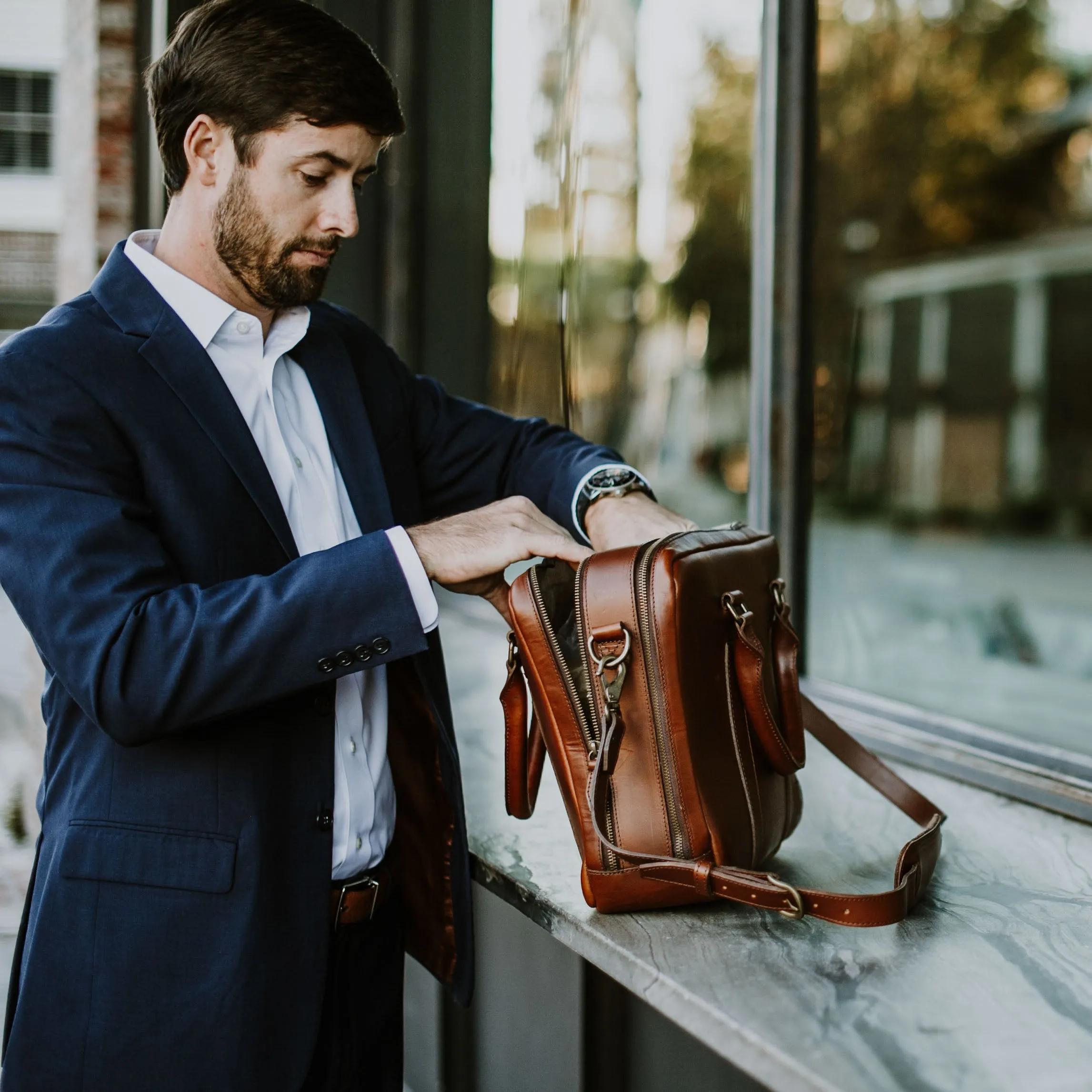 Leather Briefcase | Elderwood Brown