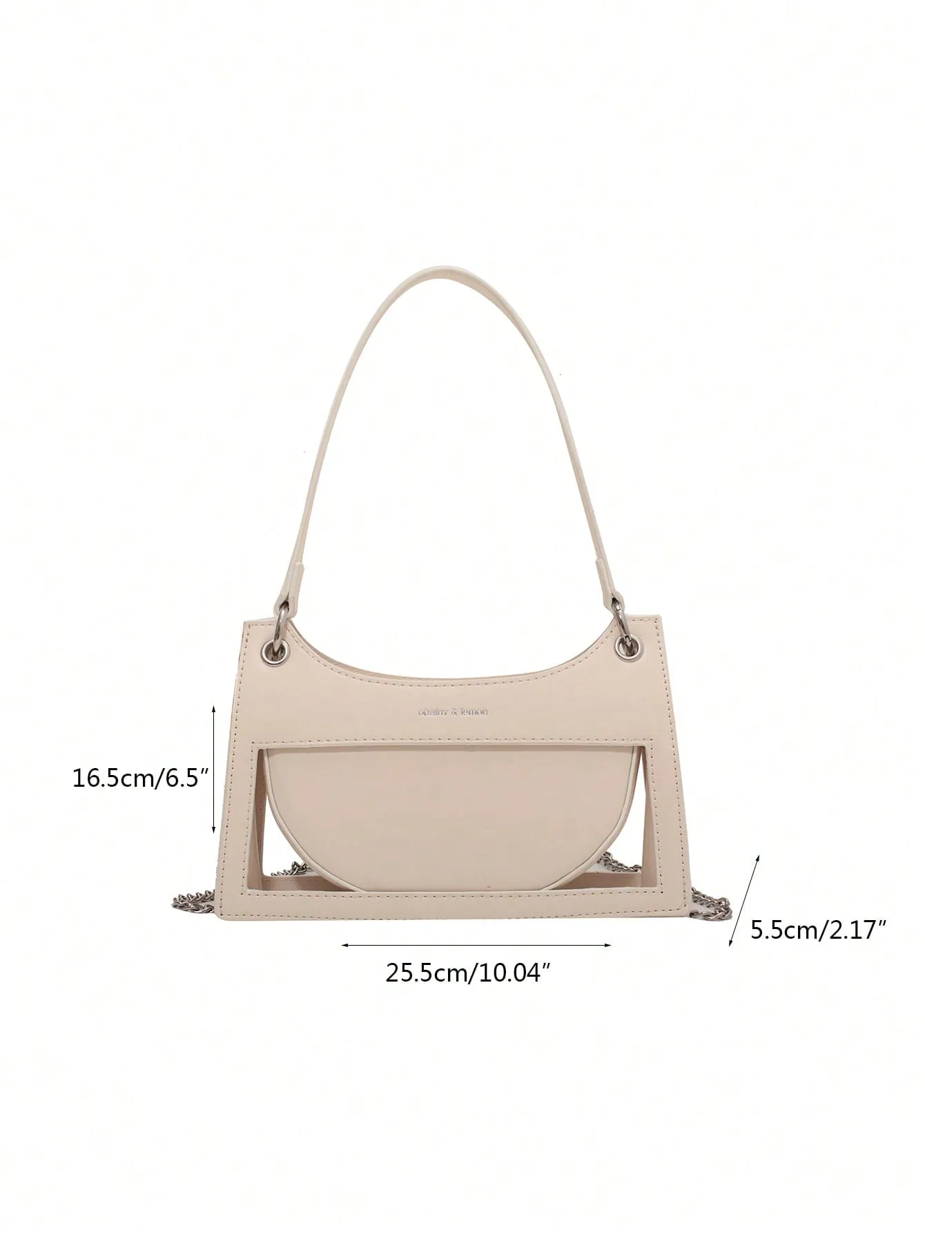 Letter Graphic Chain Zipper PU Baguette Bag - White