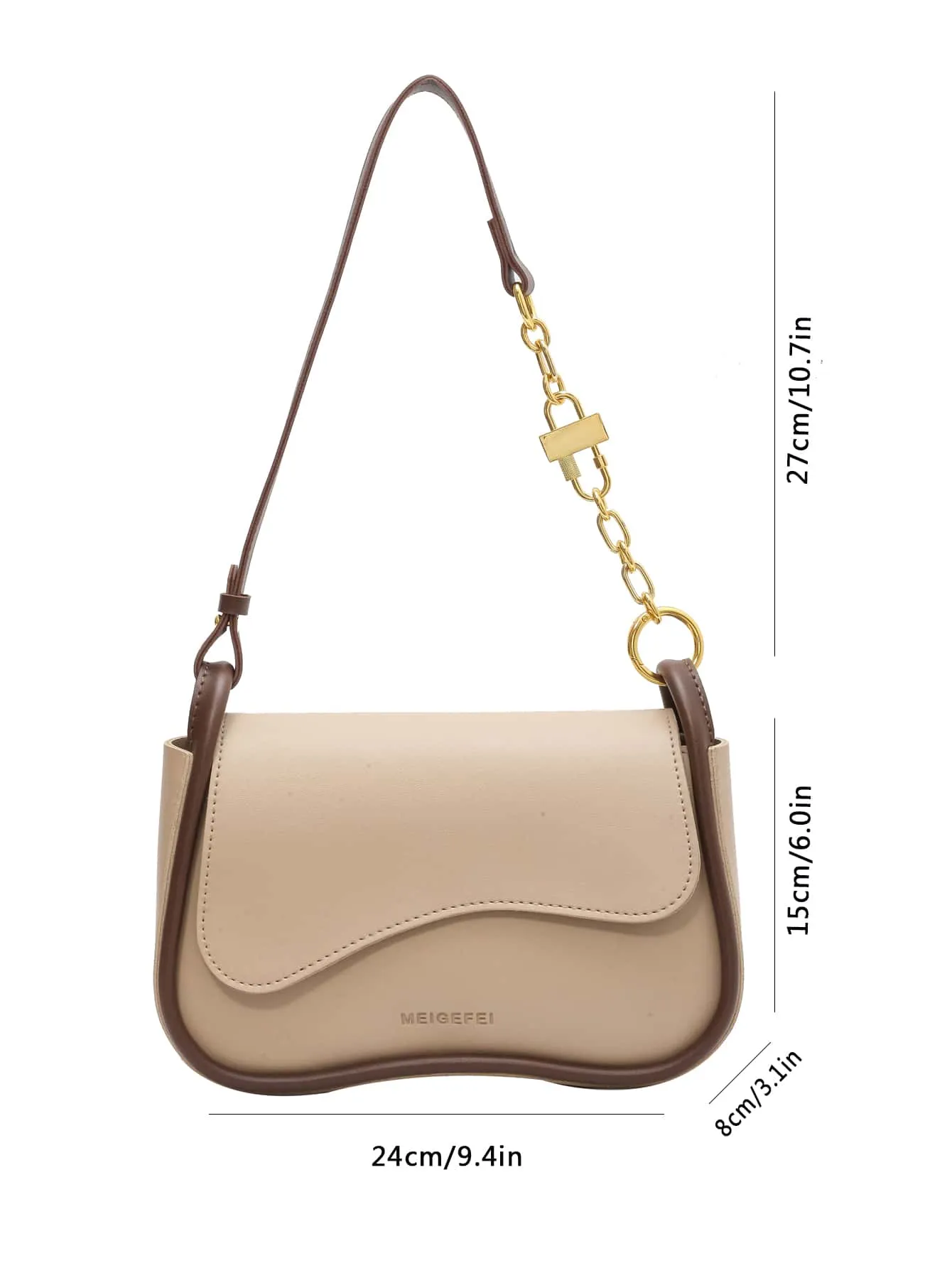 Letter Graphic Contrast Binding Flap Square Bag - Khaki