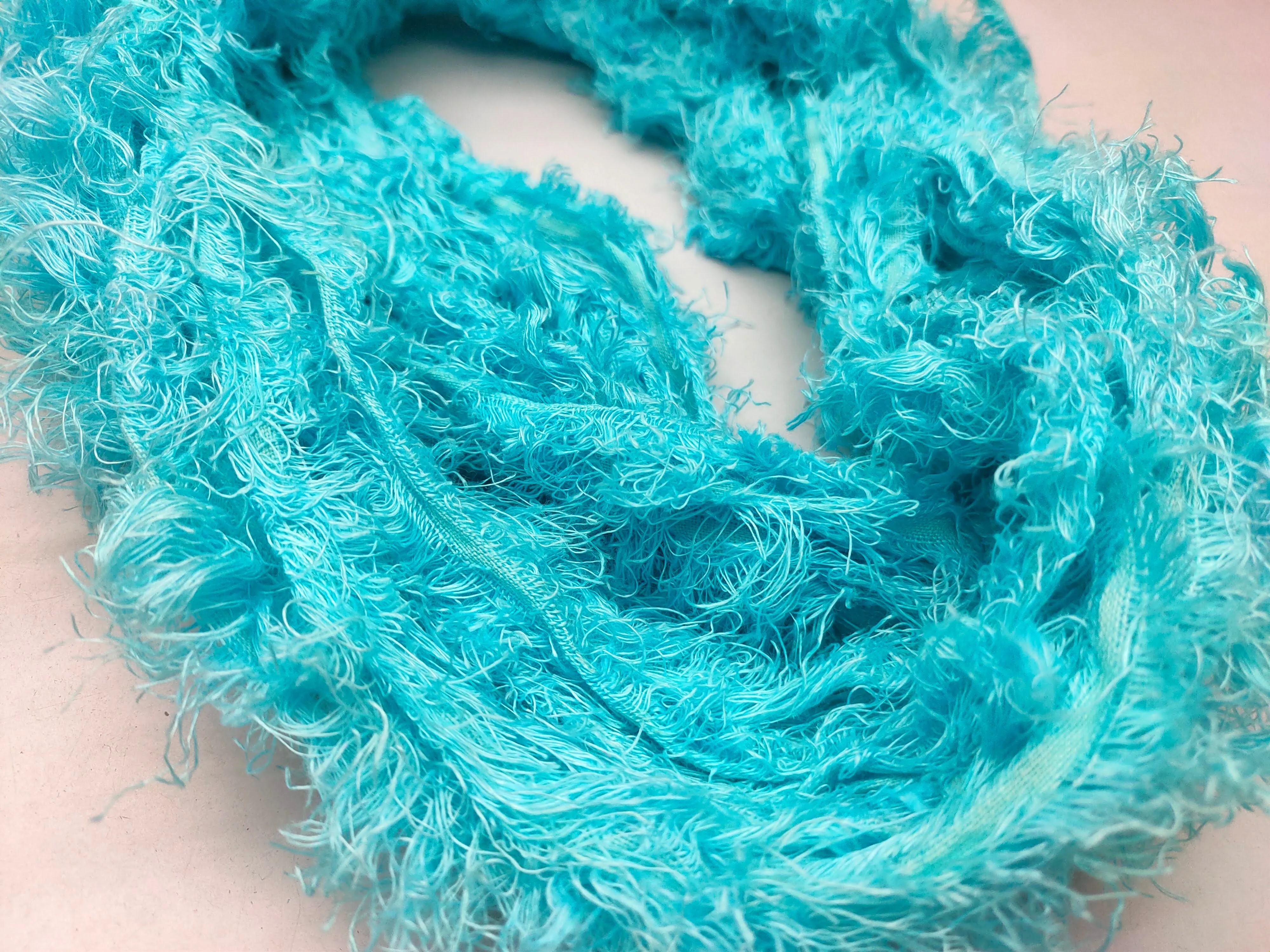 Linen Fuzzy Ribbon - Sea Blue