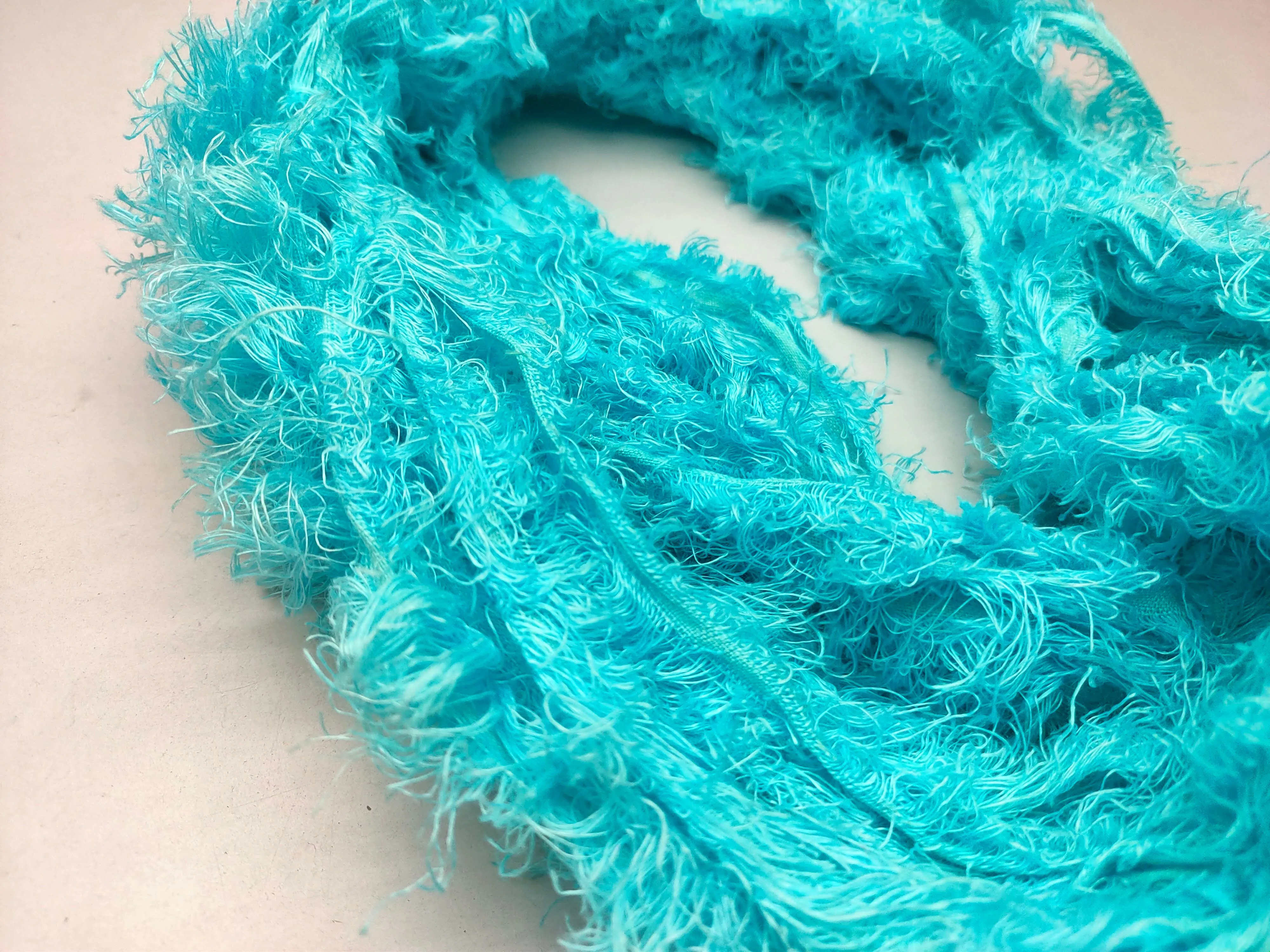 Linen Fuzzy Ribbon - Sea Blue