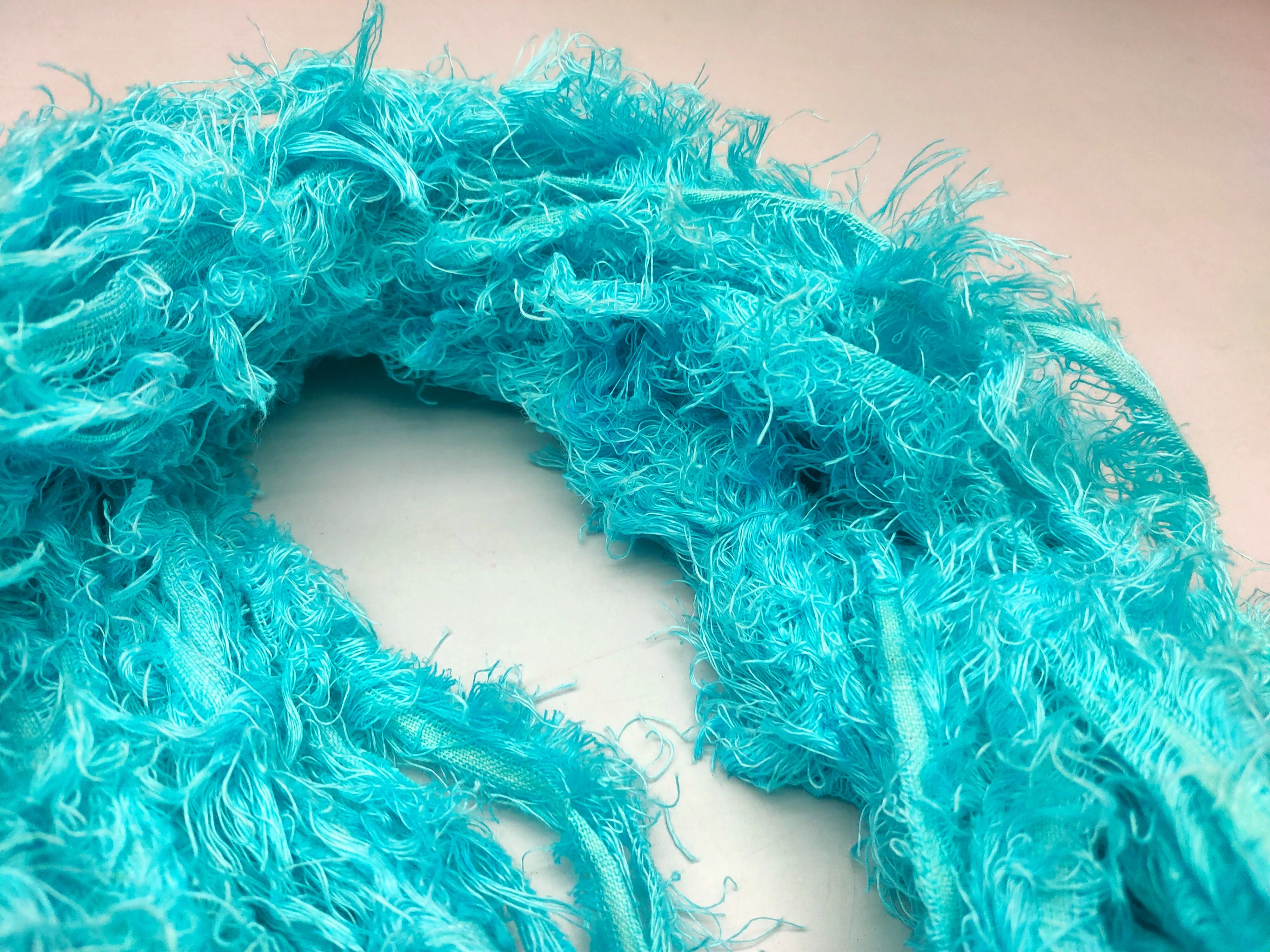 Linen Fuzzy Ribbon - Sea Blue