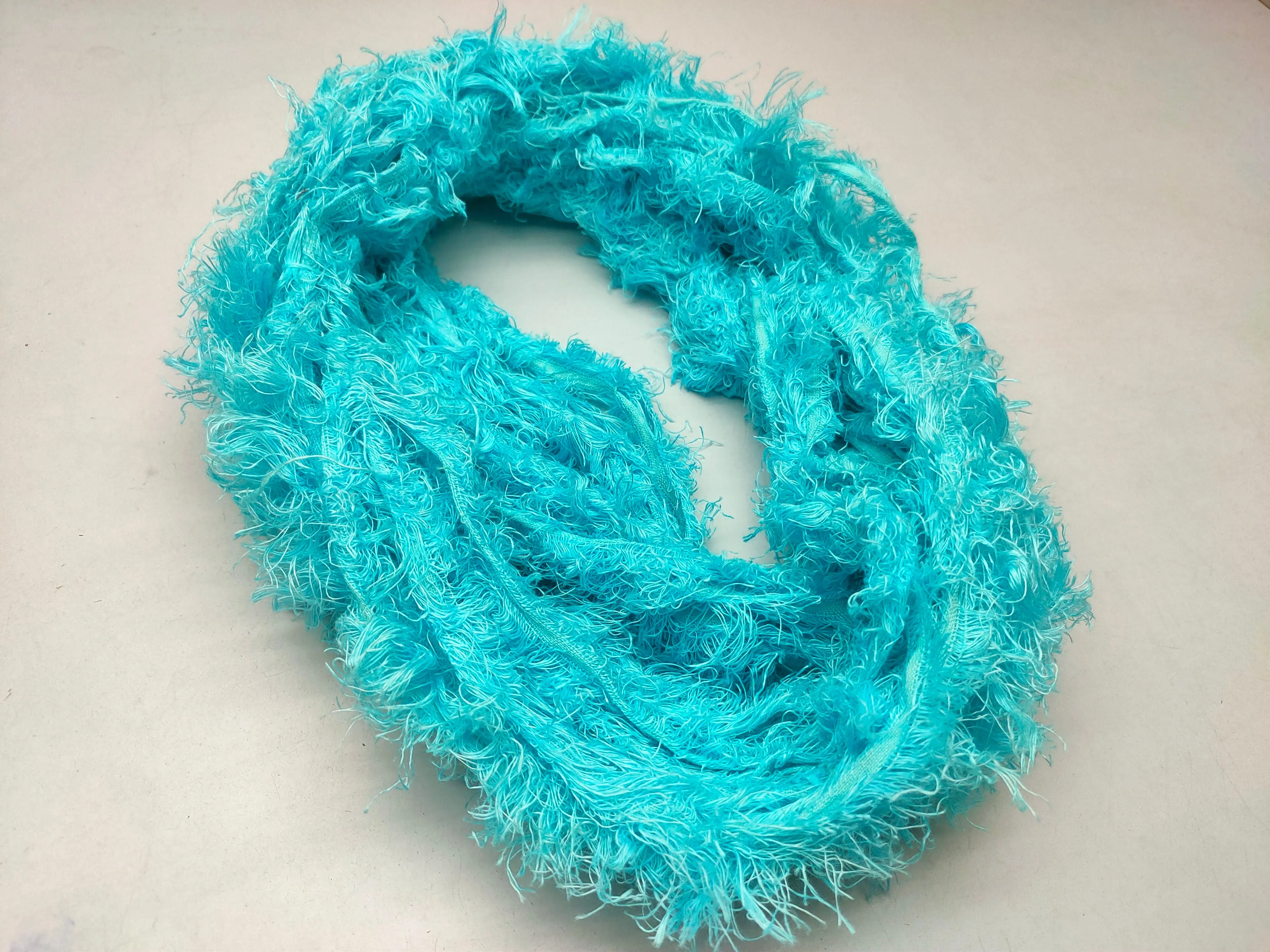 Linen Fuzzy Ribbon - Sea Blue