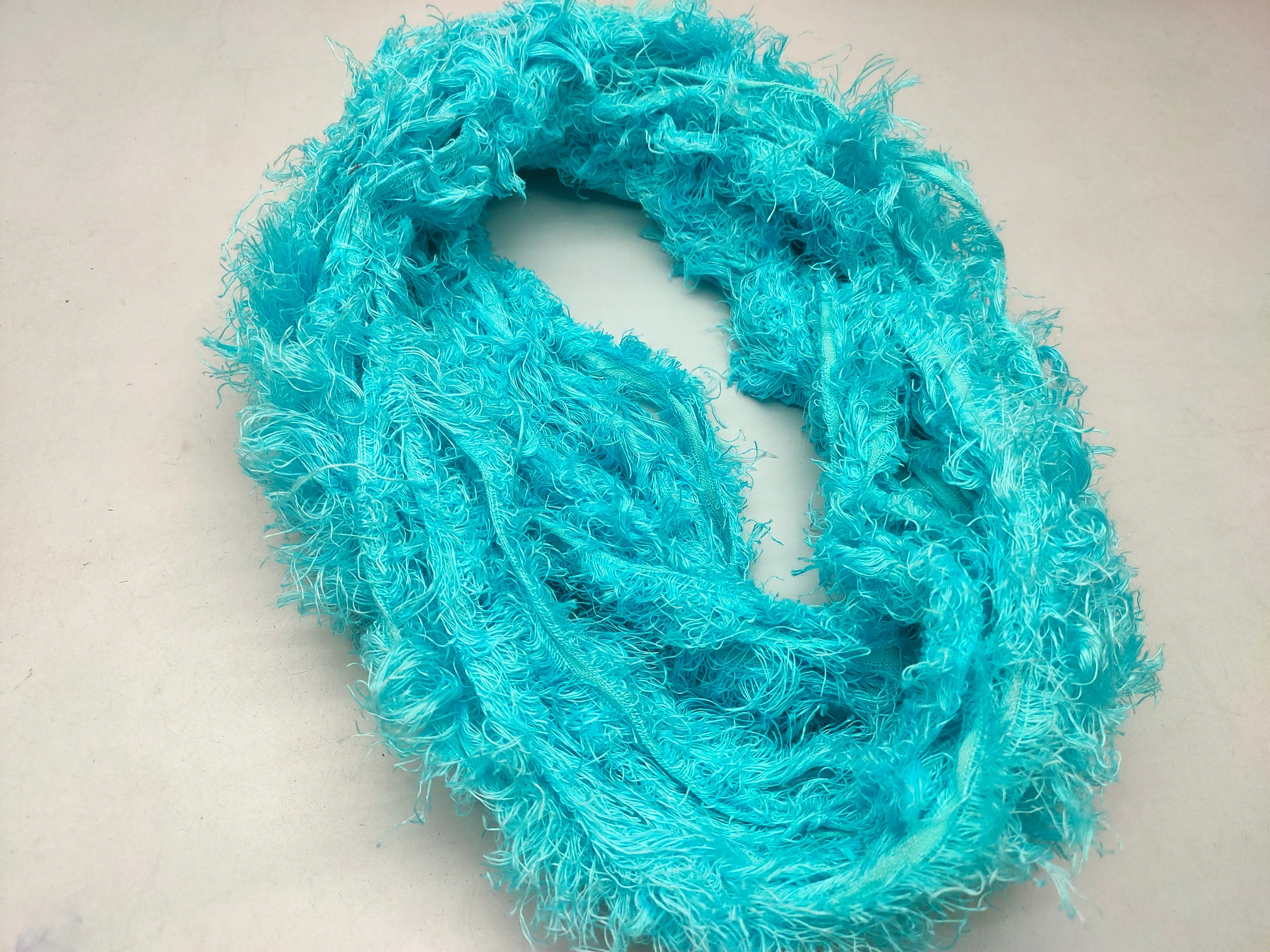 Linen Fuzzy Ribbon - Sea Blue