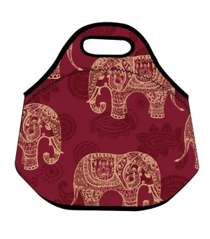 Lionkin8 Insulated Neoprene Lunch Bag Elephant Designer Reusable Tote Handbag Food Container for School Work Outdoor