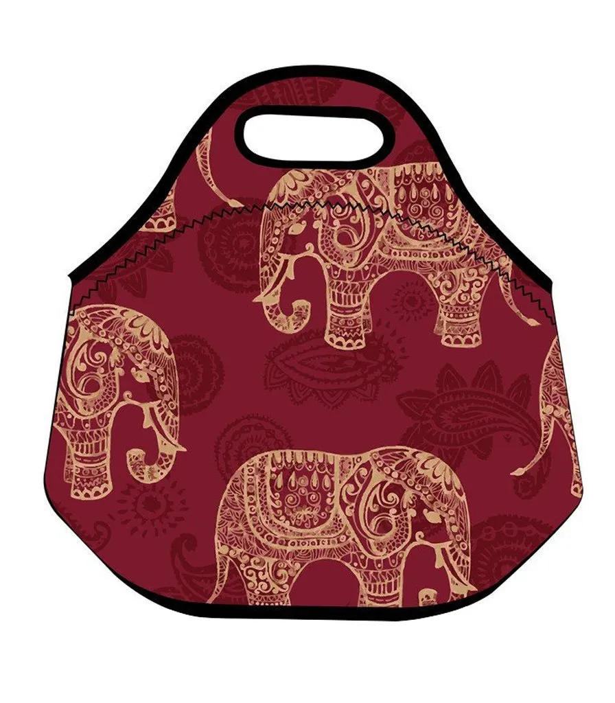 Lionkin8 Insulated Neoprene Lunch Bag Elephant Designer Reusable Tote Handbag Food Container for School Work Outdoor