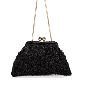 Margherita Raffia Clutch Black