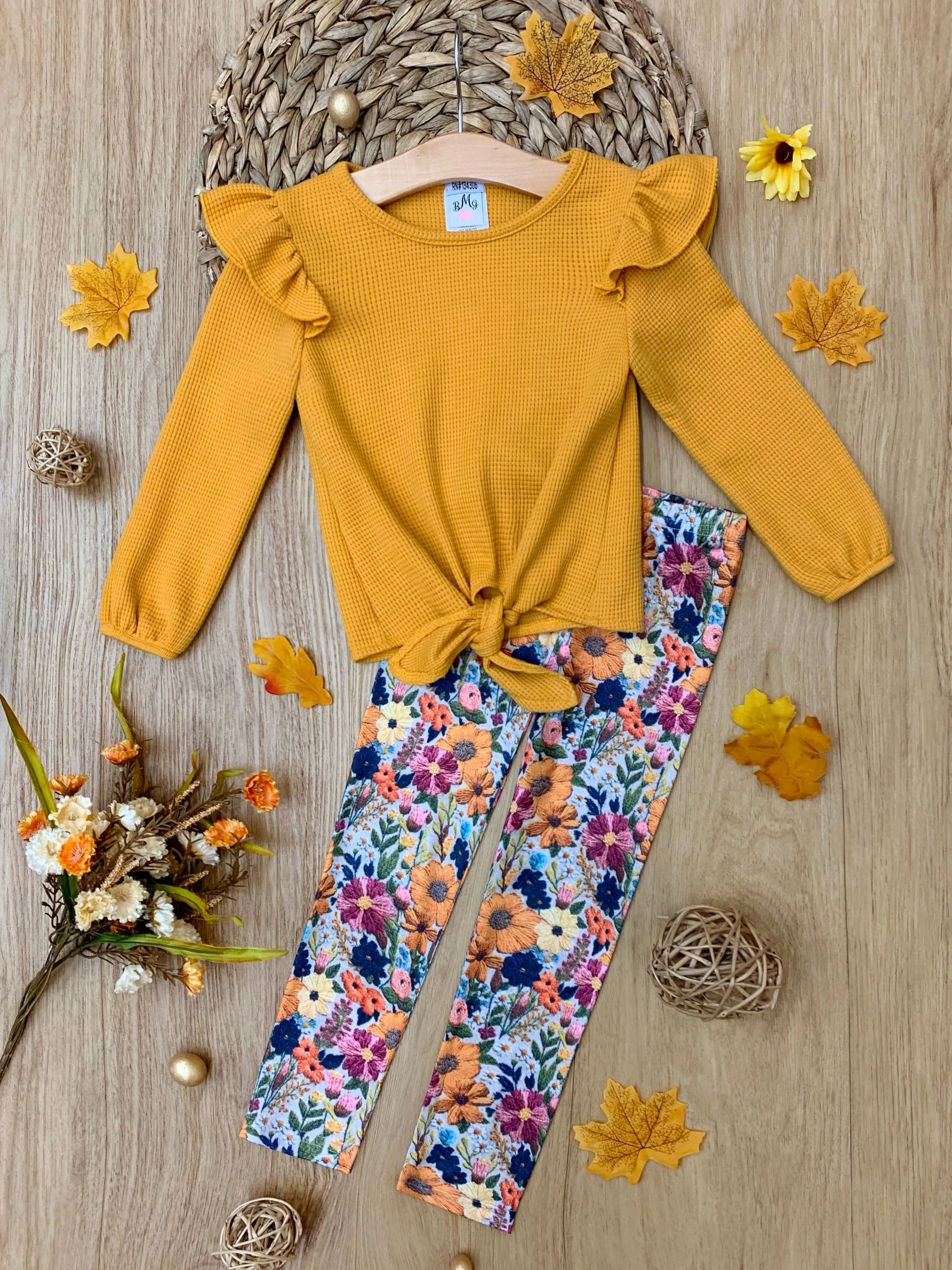 Marigold Ruffle Tie Top and Floral Legging Set