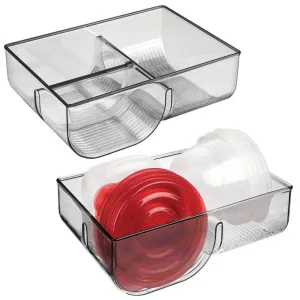 mDesign Food Storage Container Lid Holder, 3-Compartment Plastic Organizer Bin for Organization in Kitchen Cabinets, Cupboards, Pantry Shelves - 2 Pack - Smoke Gray
