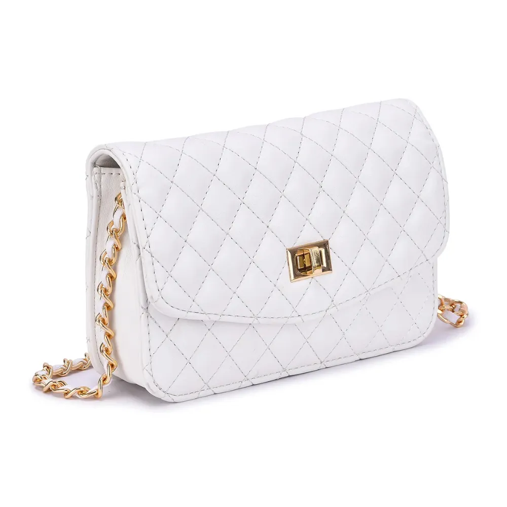 Mellow World Amanda Quilted Crossbody White Clutch