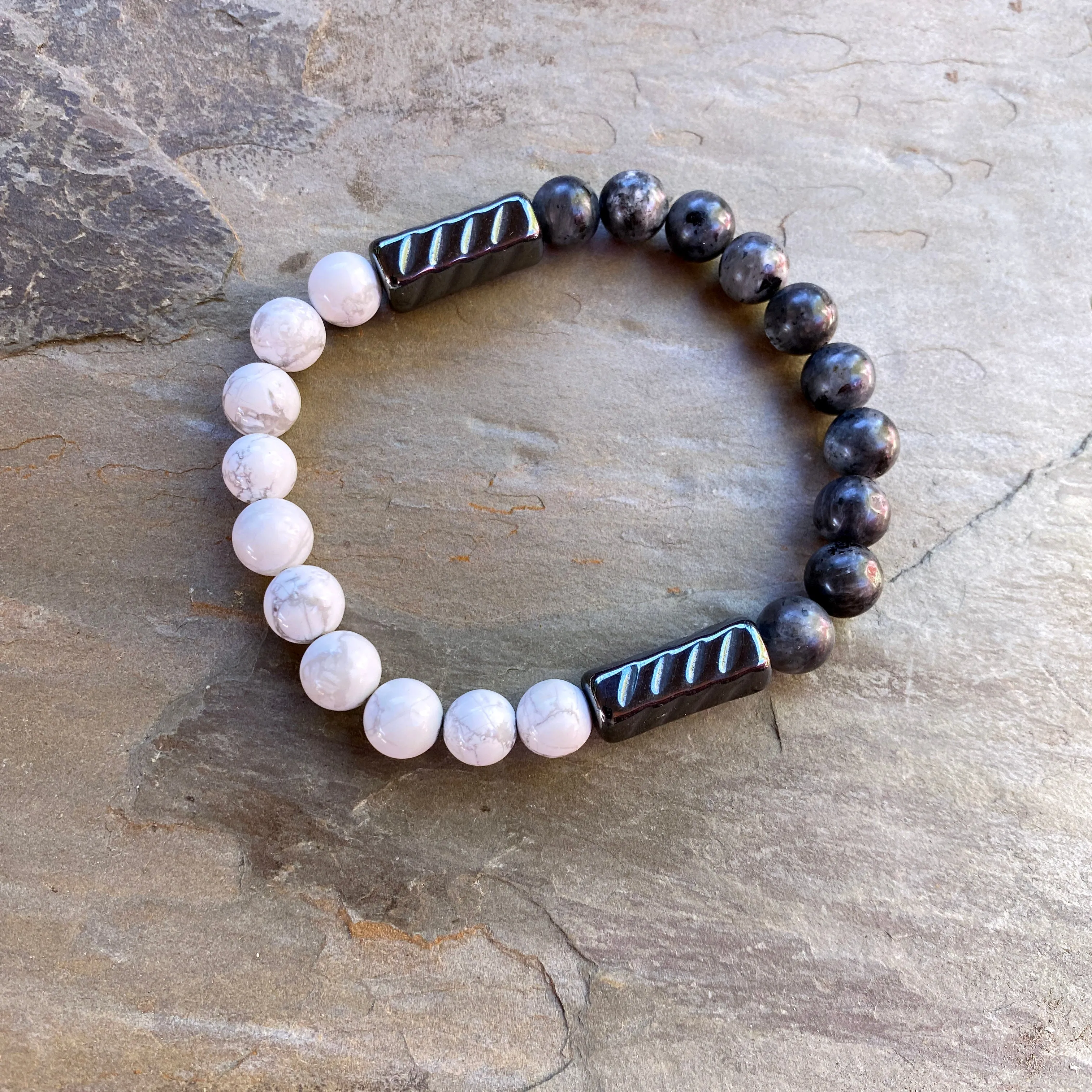 Men’s Black Labradorite, Hematite and Howlite "Balance" gemstone bracelet