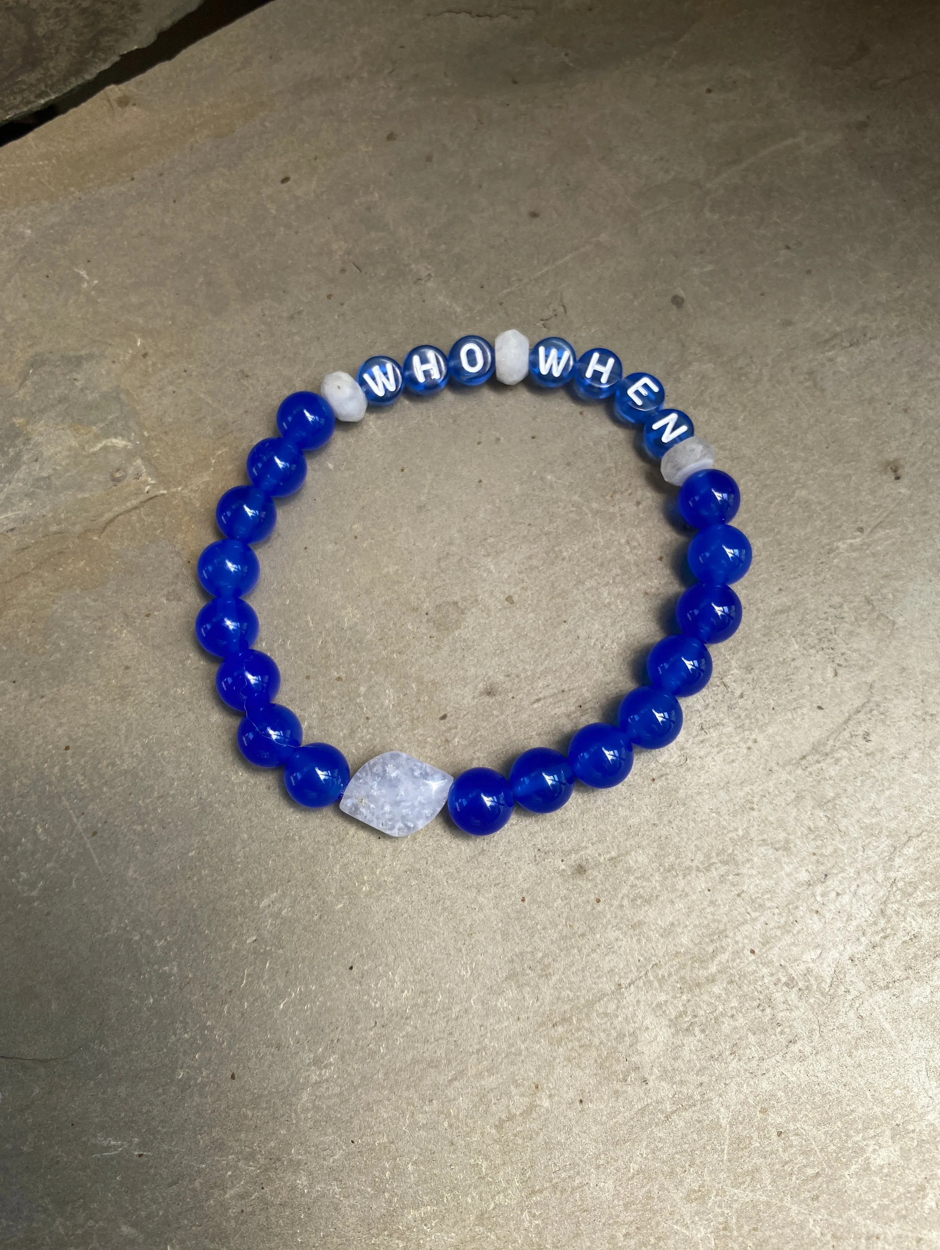 Men's Blue Onyx Gemstone "Who, When" phrase Bracelet
