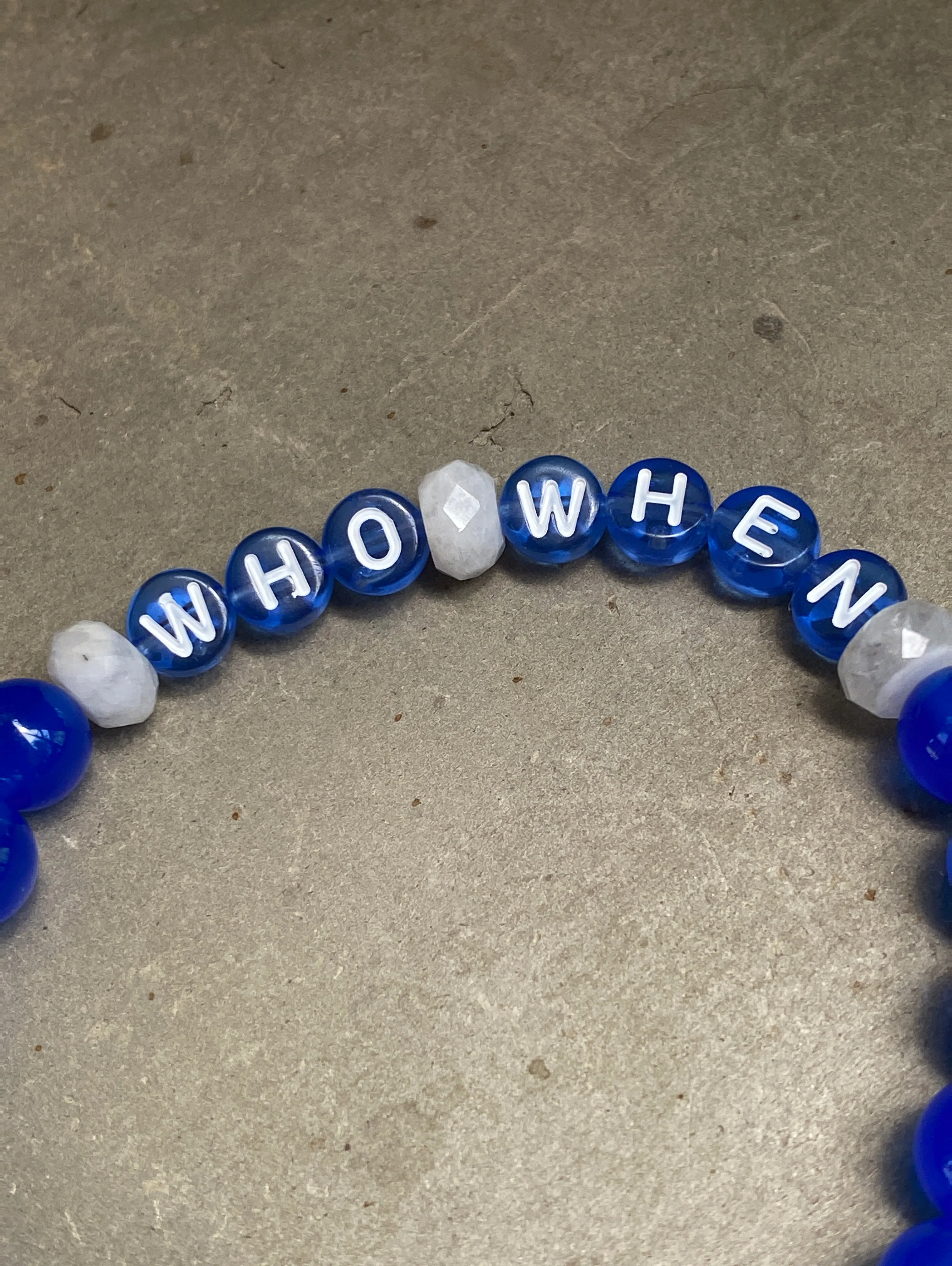 Men's Blue Onyx Gemstone "Who, When" phrase Bracelet