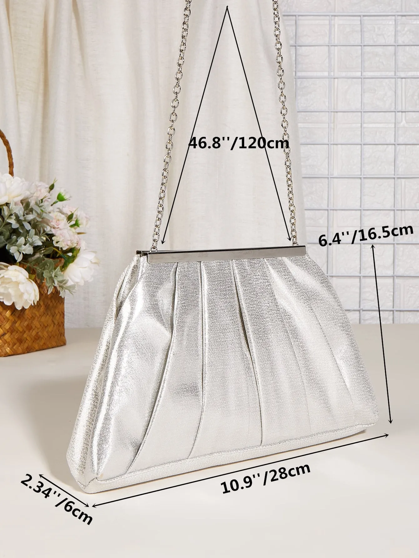 Metallic Chain Ruched Bag - Silver - FD ⚡