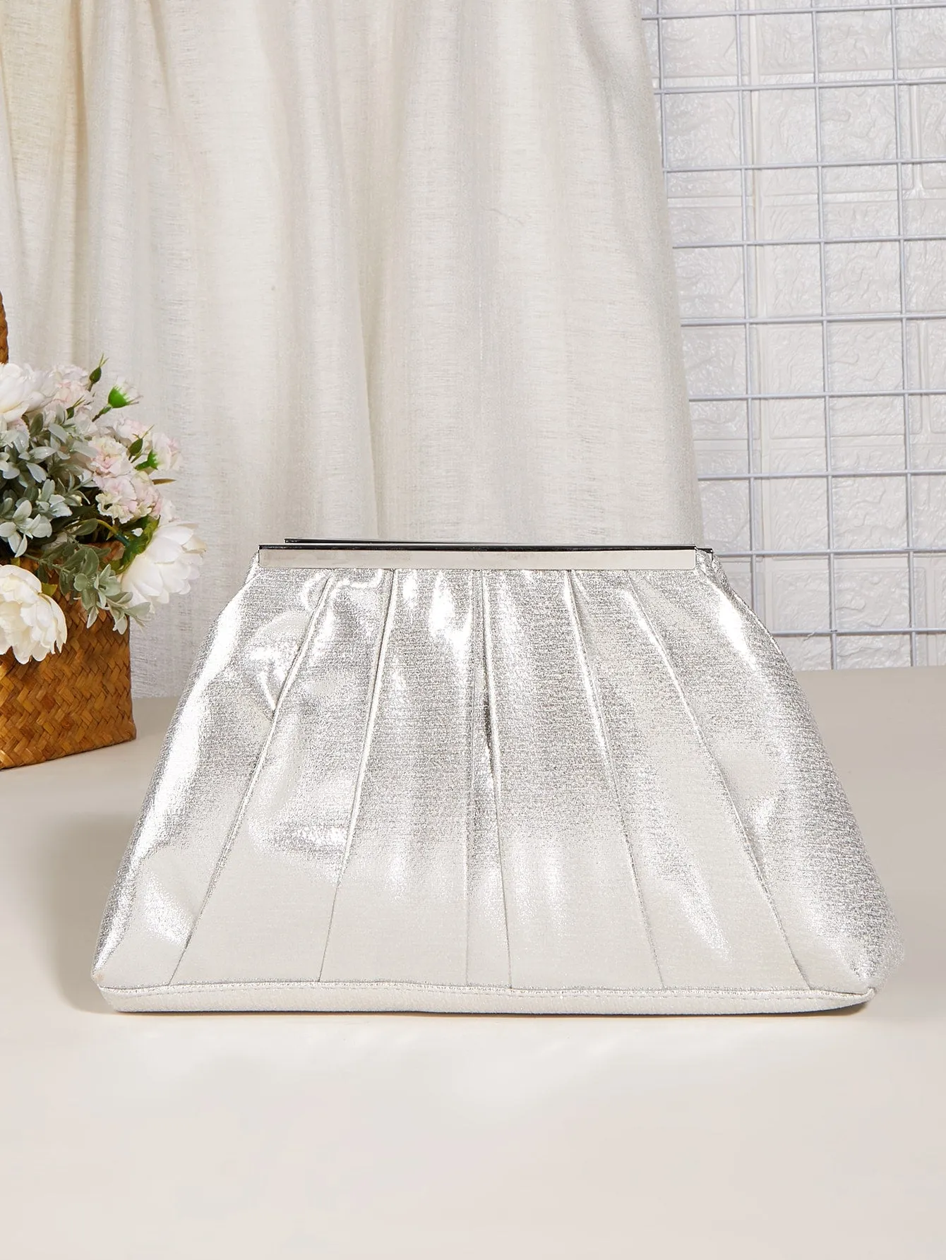 Metallic Chain Ruched Bag - Silver - FD ⚡