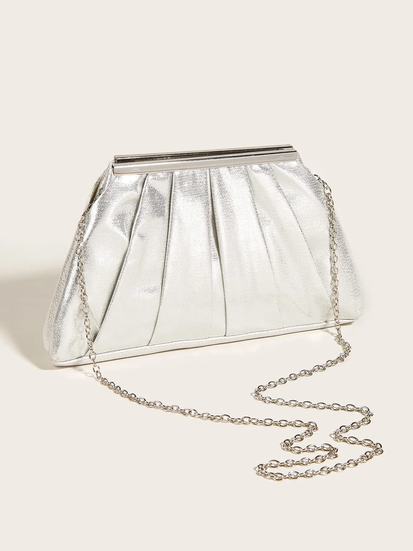 Metallic Chain Ruched Bag - Silver - FD ⚡