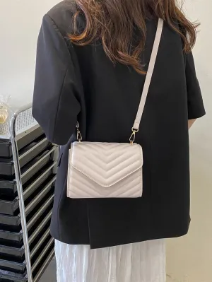 Mini Chevron Quilted Flap Square Bag - Beige