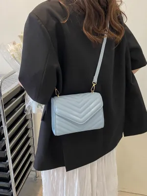 Mini Chevron Quilted Flap Square Bag - Dusty Blue