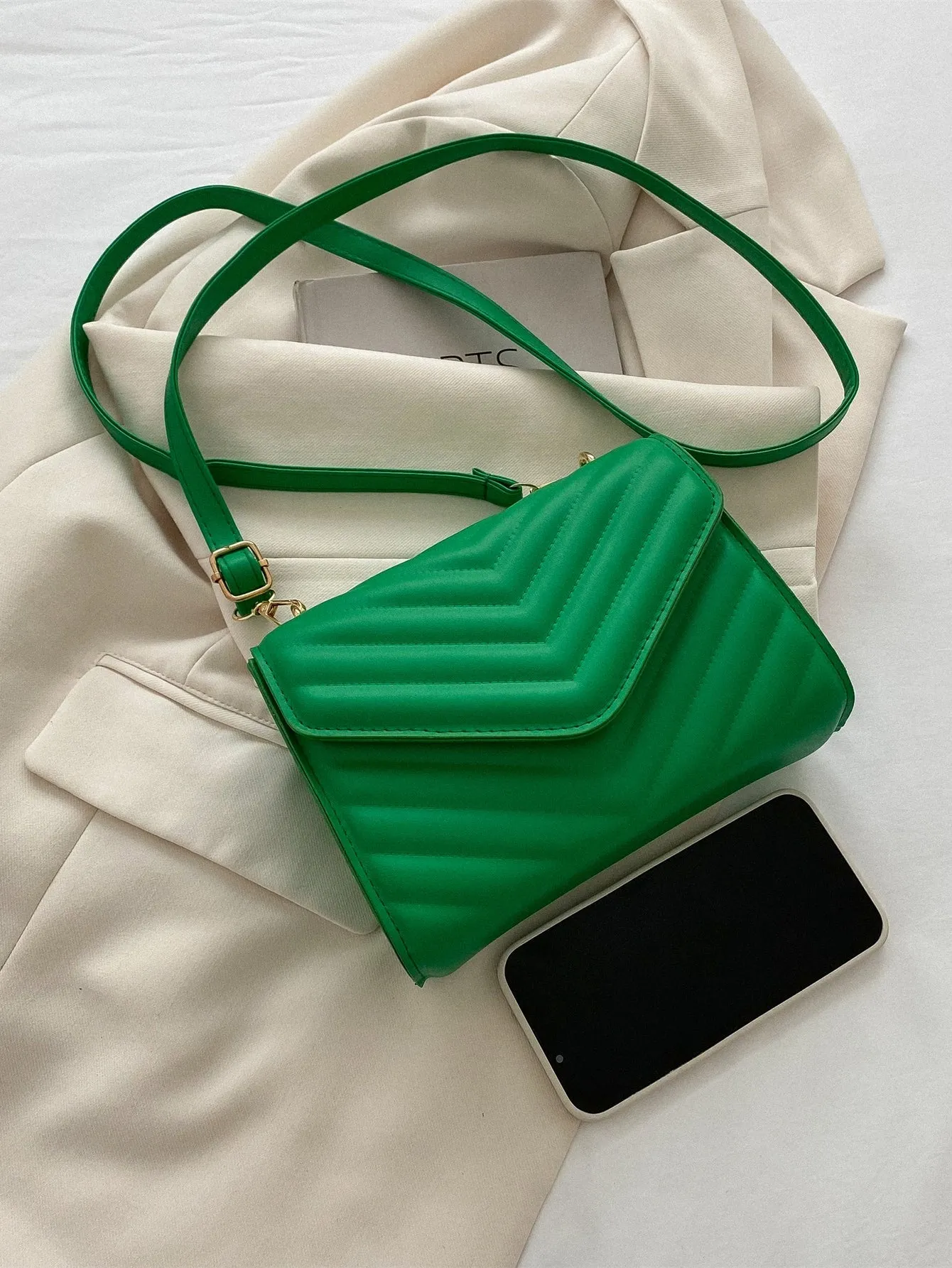 Mini Chevron Quilted Flap Square Bag - Green