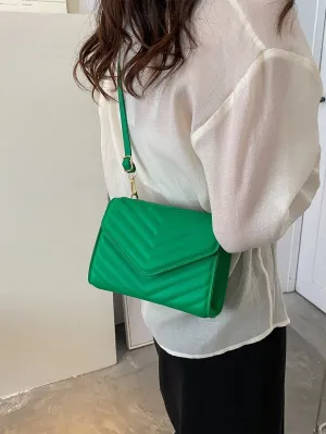 Mini Chevron Quilted Flap Square Bag - Green