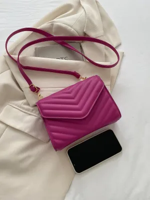 Mini Chevron Quilted Flap Square Bag - Hot Pink