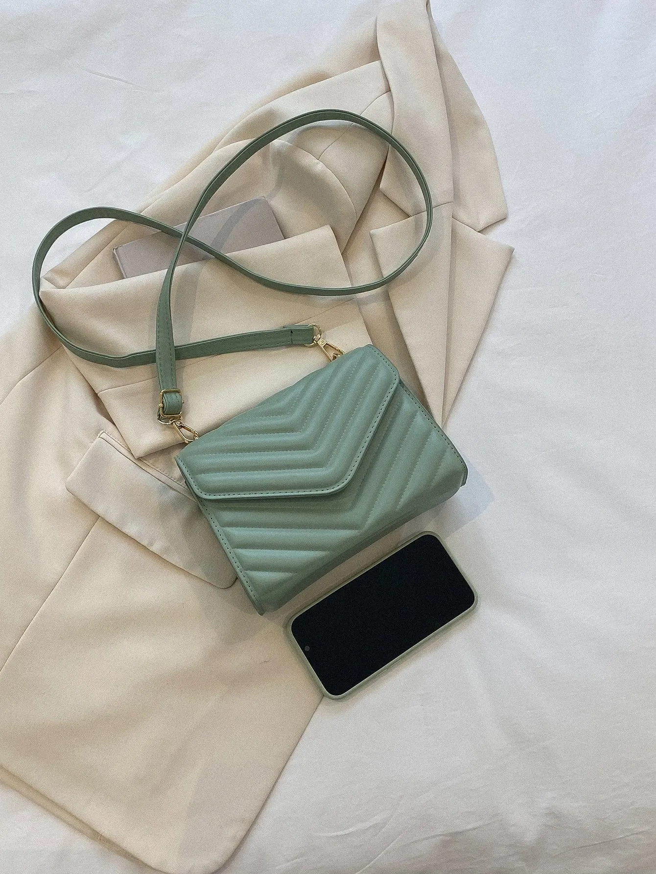 Mini Chevron Quilted Flap Square Bag - Mint Green