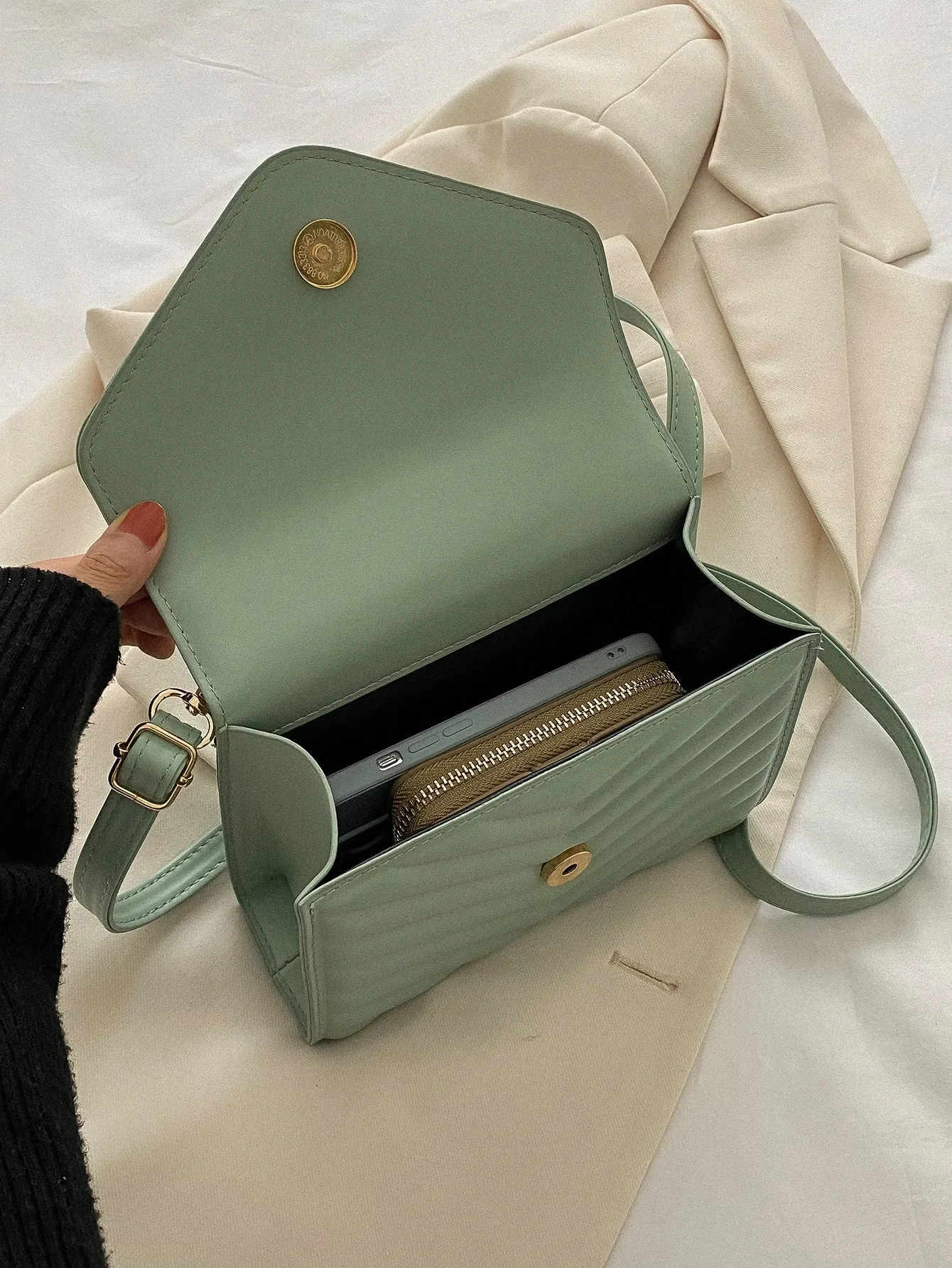 Mini Chevron Quilted Flap Square Bag - Mint Green