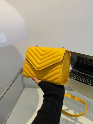 Mini Chevron Quilted Flap Square Bag - Mustard Yellow