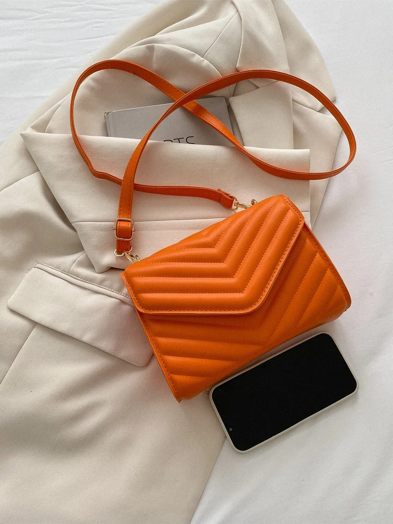 Mini Chevron Quilted Flap Square Bag - Orange