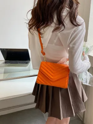 Mini Chevron Quilted Flap Square Bag - Orange