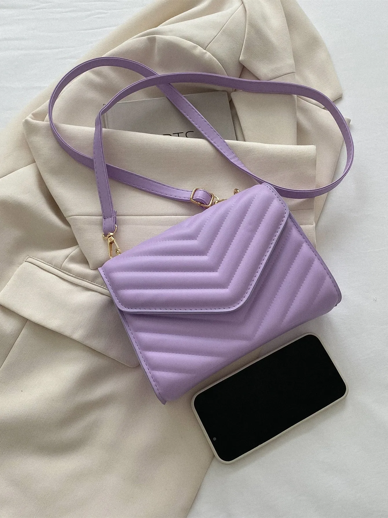Mini Chevron Quilted Flap Square Bag - Purple