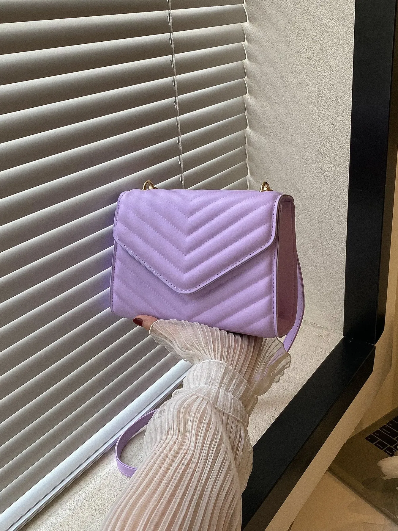 Mini Chevron Quilted Flap Square Bag - Purple
