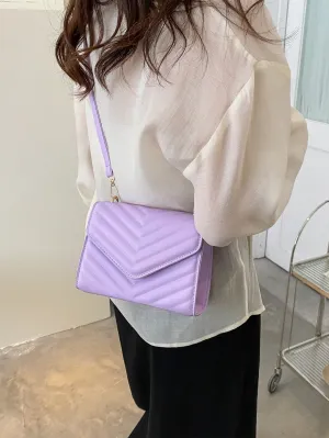 Mini Chevron Quilted Flap Square Bag - Purple