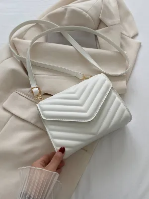 Mini Chevron Quilted Flap Square Bag - White