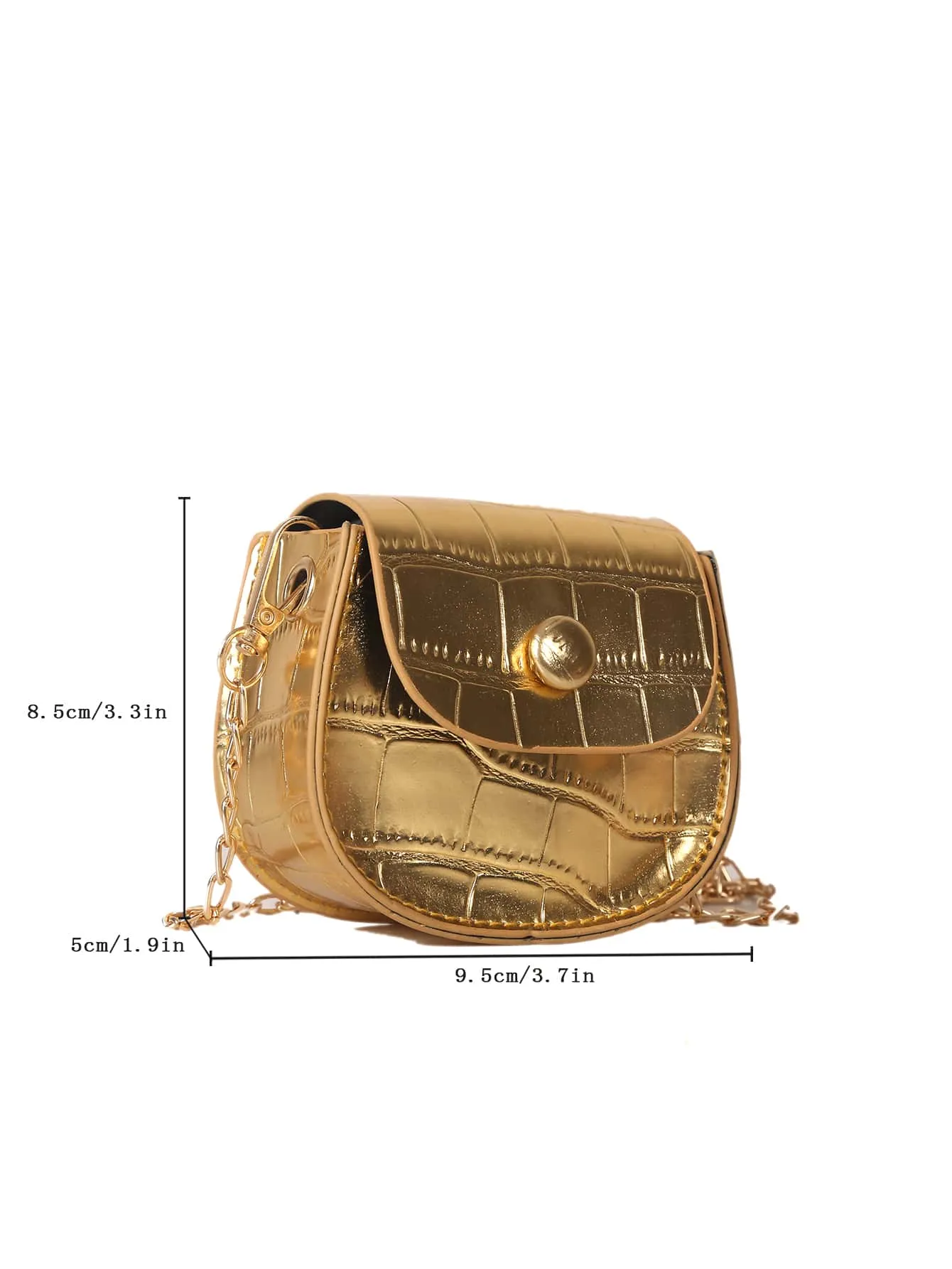 Mini Metallic Croc Embossed Flap Chain Saddle Bag - Gold- FD ⚡