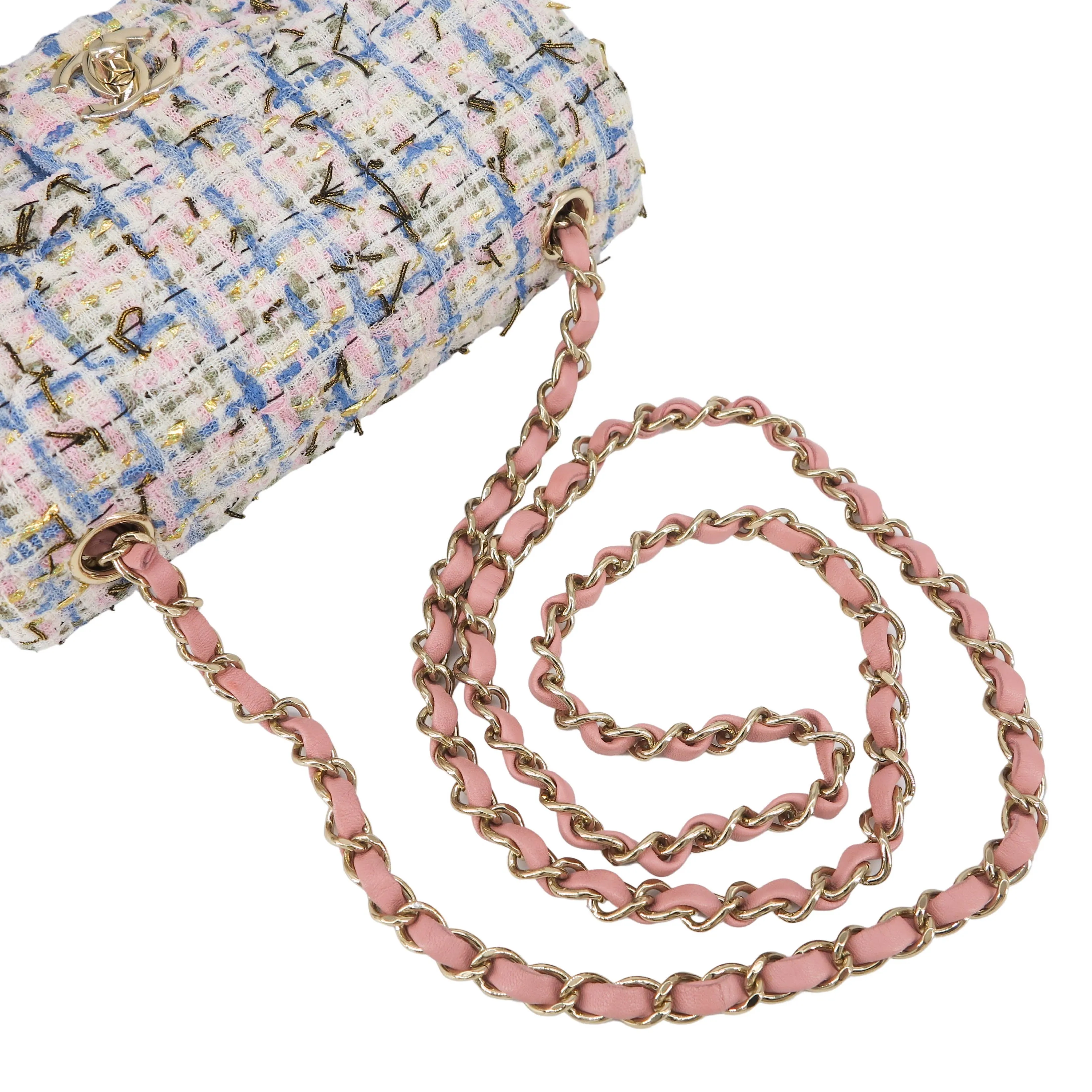 Mini Rectangular Flap Bag in 19C Pink Blue Tweed