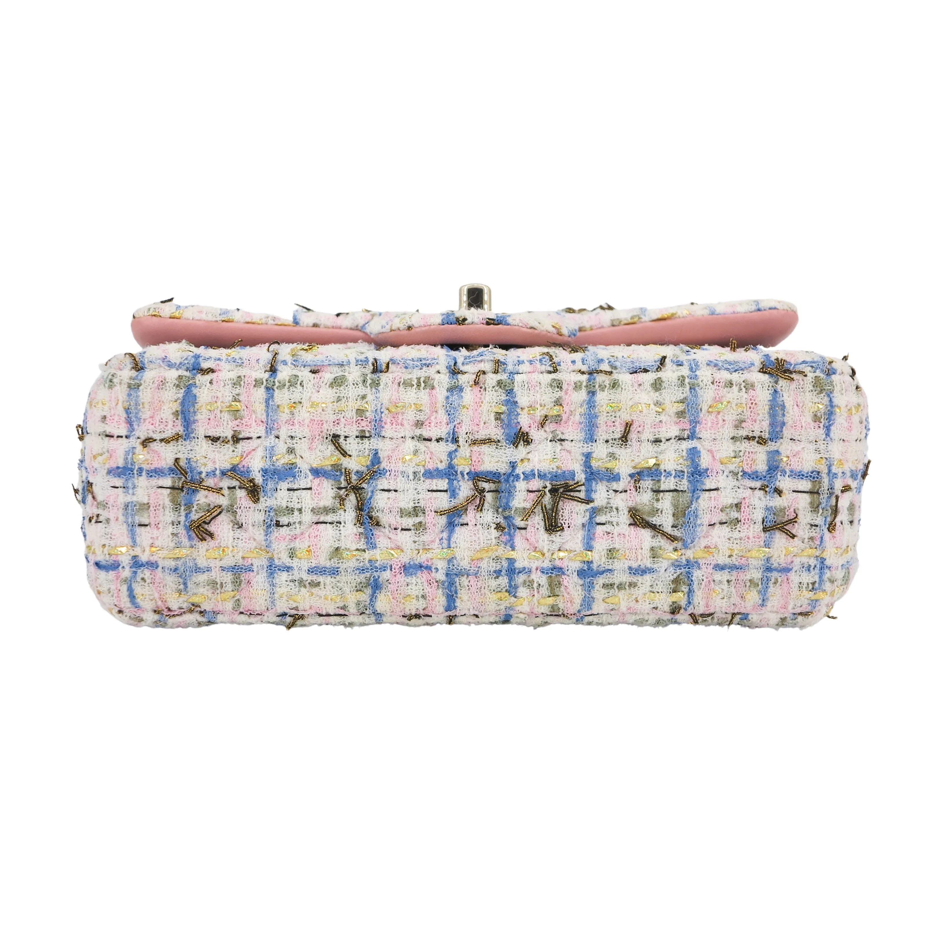 Mini Rectangular Flap Bag in 19C Pink Blue Tweed