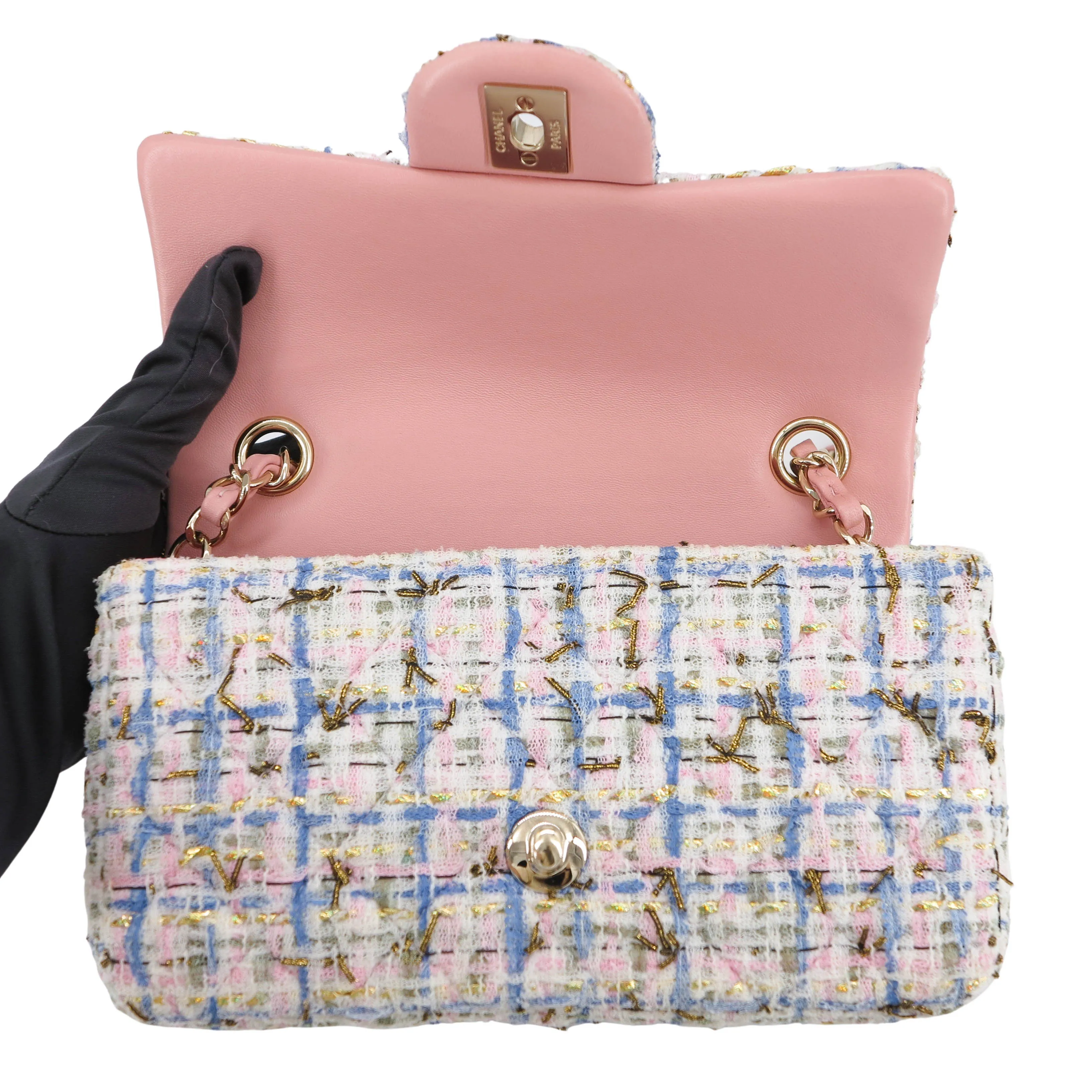 Mini Rectangular Flap Bag in 19C Pink Blue Tweed