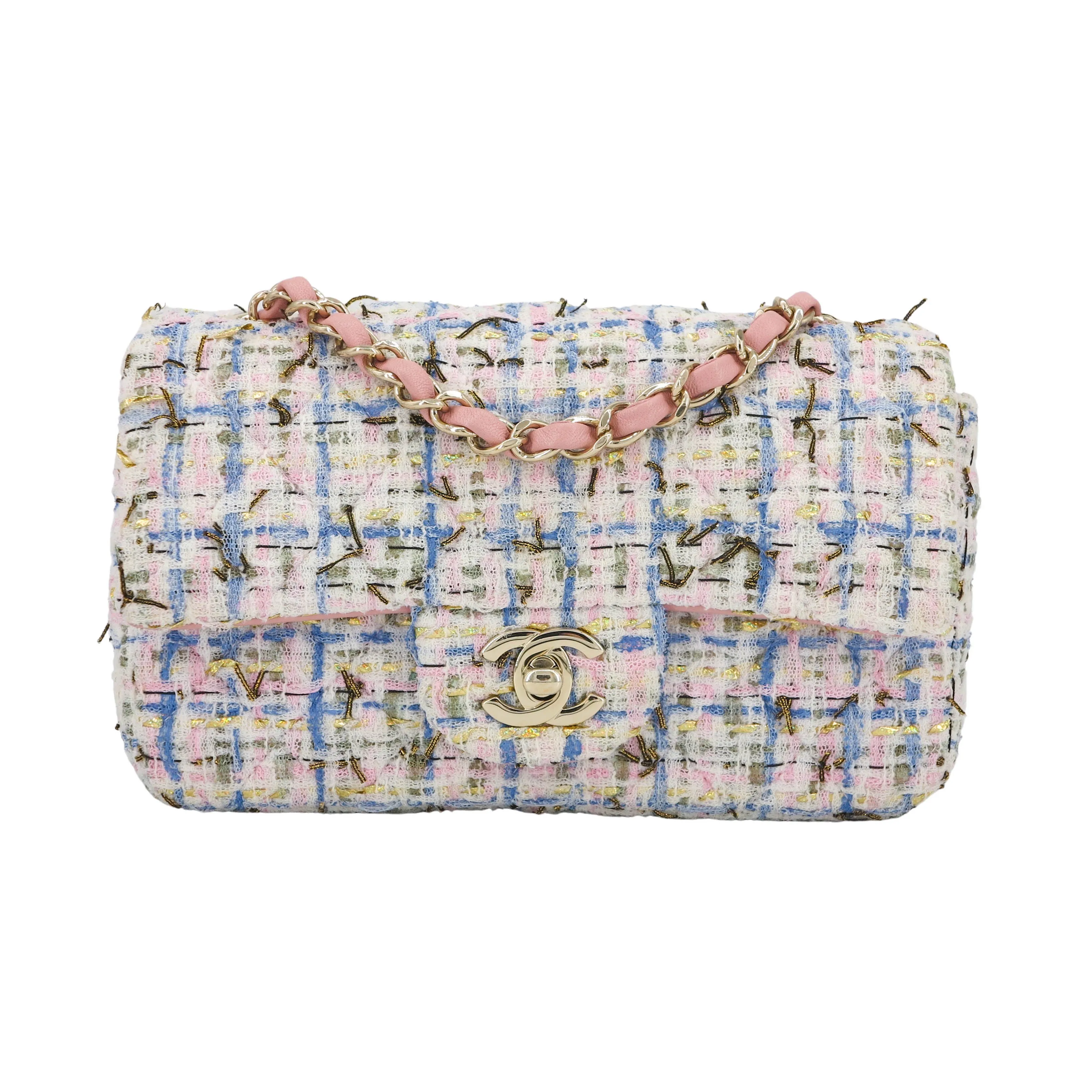 Mini Rectangular Flap Bag in 19C Pink Blue Tweed