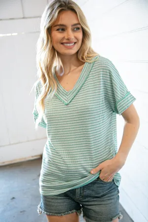 Mint Two-Tone Jacquard Dolman Out Seam Top