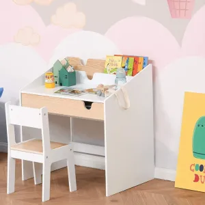 Montessori Children's Homework Desk | Bookshelf | Storage & Chair | Natural & White | 3-8 Years