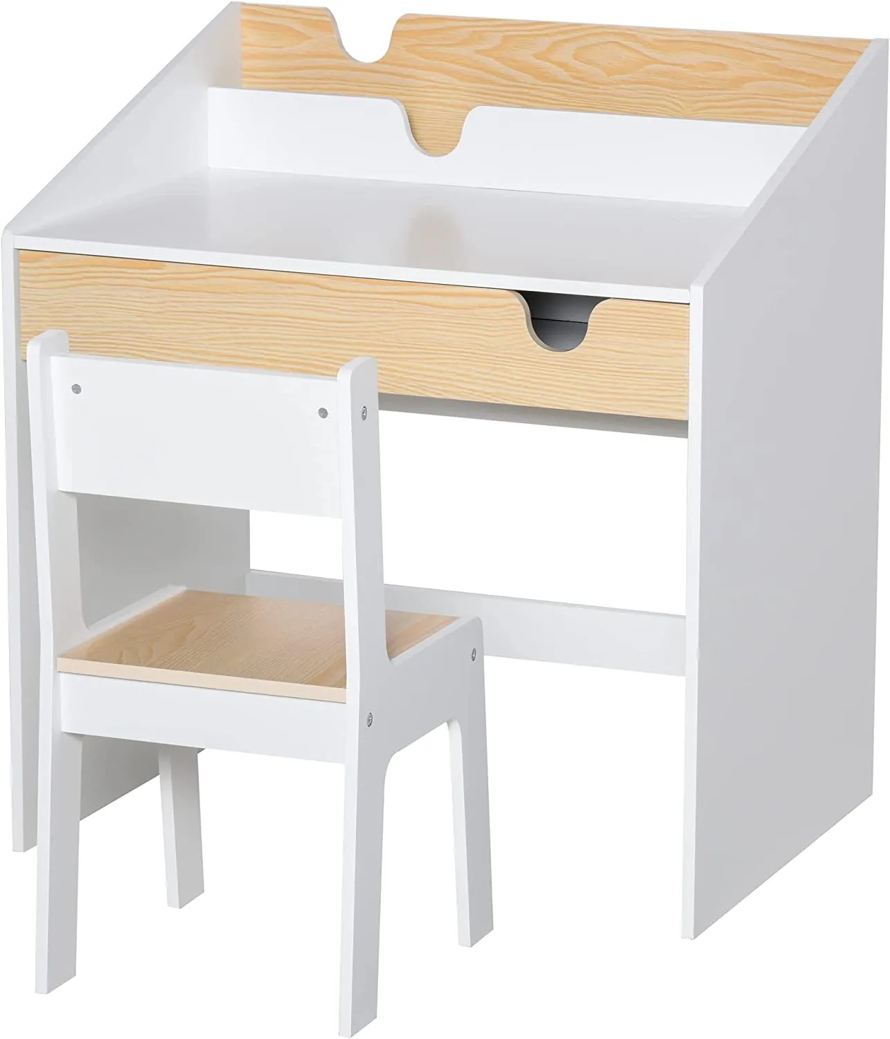 Montessori Children's Homework Desk | Bookshelf | Storage & Chair | Natural & White | 3-8 Years