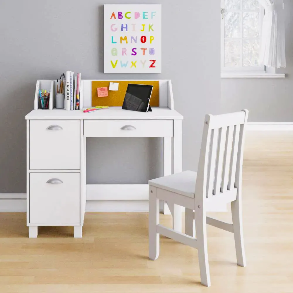 Montessori Scratch-resistant Homework Desk | Bookshelf | Storage & Chair | White | 5 Years 