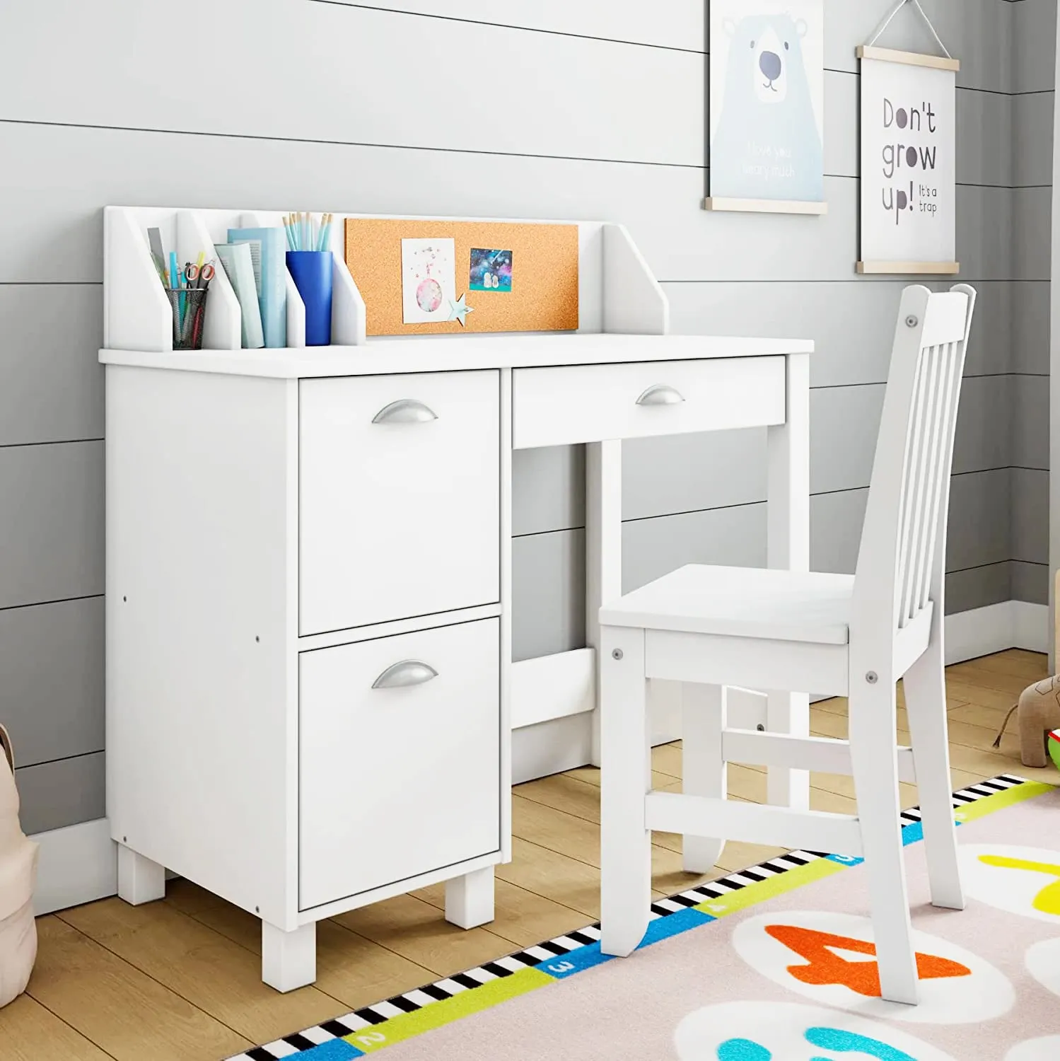 Montessori Scratch-resistant Homework Desk | Bookshelf | Storage & Chair | White | 5 Years 