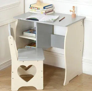Montessori Sweetheart Children's Homework Desk | Bookshelf | Storage & Stool | Cream & Grey | 3-10 Years