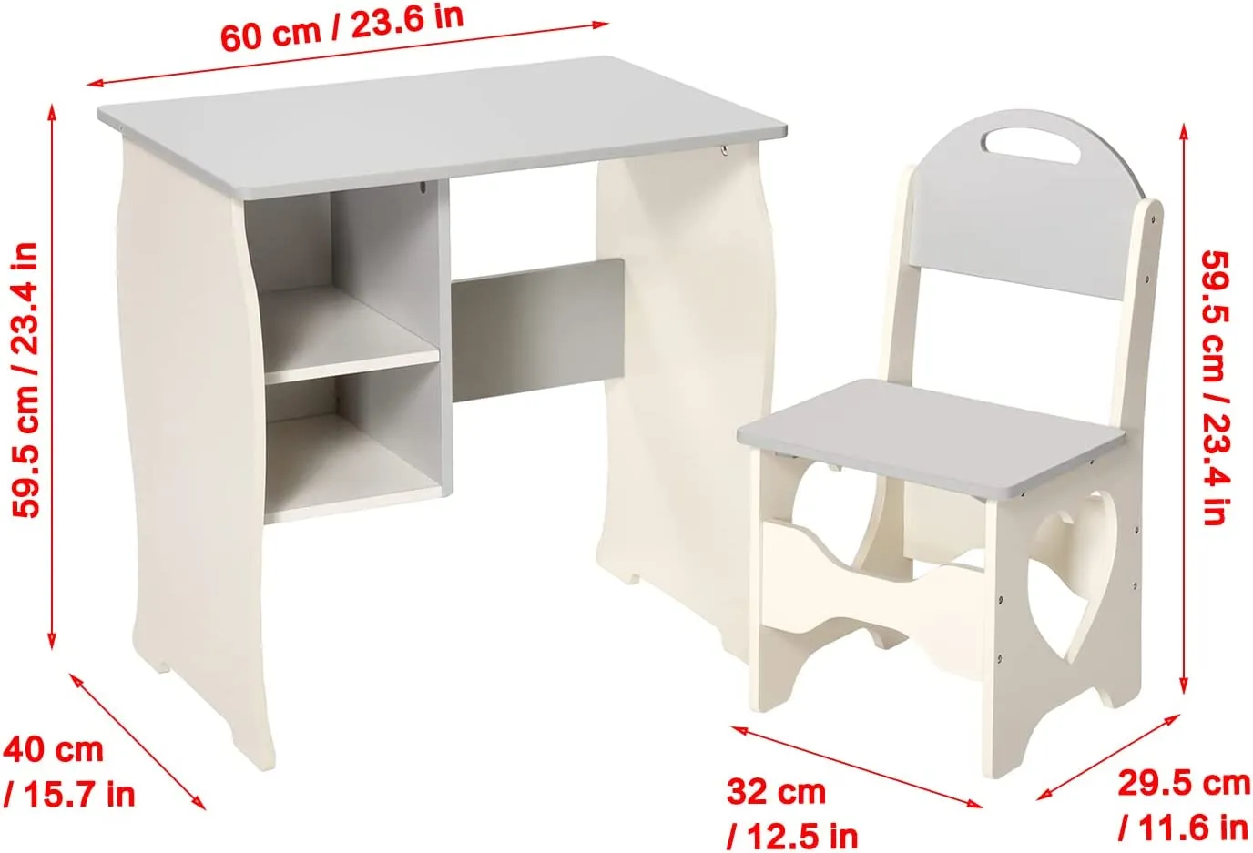 Montessori Sweetheart Children's Homework Desk | Bookshelf | Storage & Stool | Cream & Grey | 3-10 Years